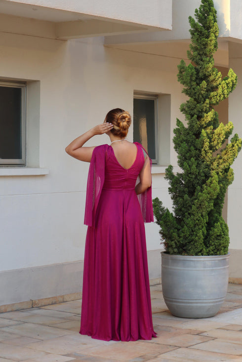 VESTIDO MANGA CAPA ACINTURADO vestido de festa PETRA FINA